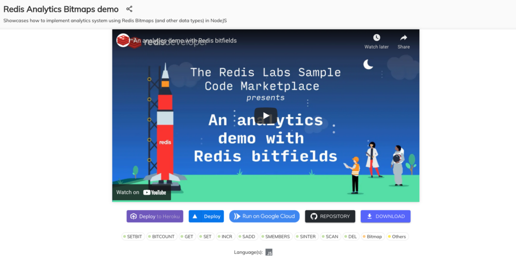 Redis Analytics位图演示展示了如何在NodeJS中使用Redis位图（和其他数据类型）实现分析系统。查看Redis Launchpad上的应用程序！